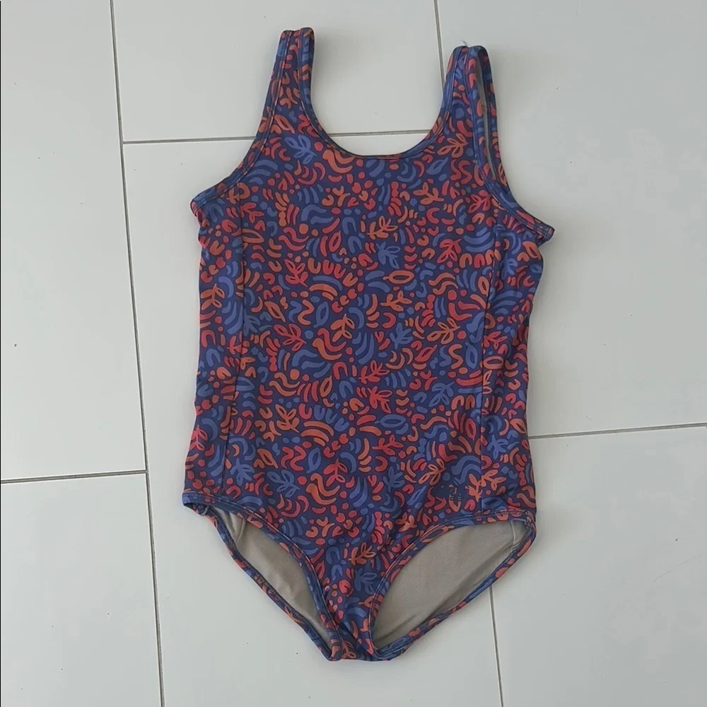 REI Co-op Girl purple orange Colorful Patterned Swimsuit 10/12